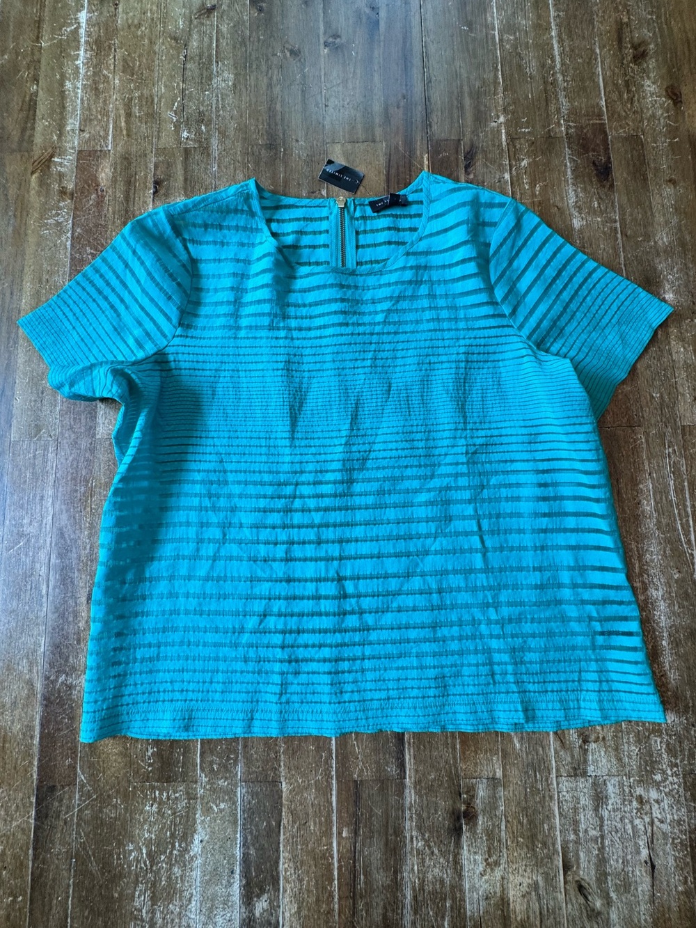The Limited Brand Teal Striped Short-Sleeve Blouse Sz L